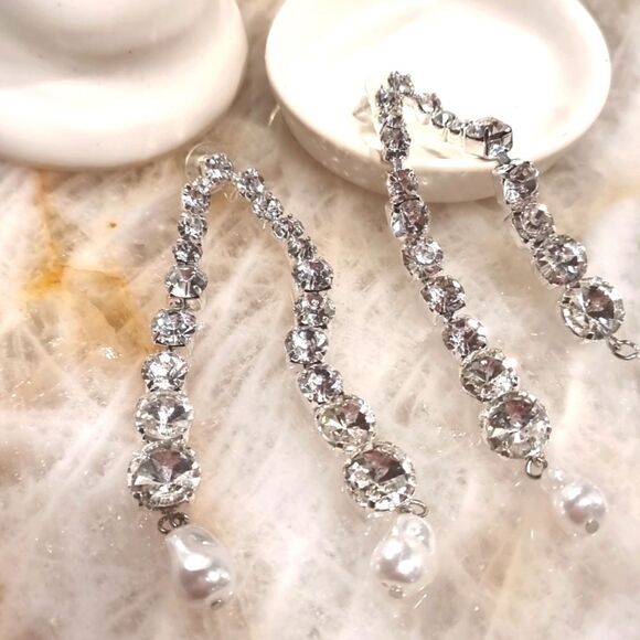 Zara Silver and Pearl Drop Earrings - Picture 7 of 10